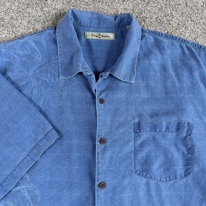 Tommy Bahama Mens 100% Silk Button Up Camp Shirt Hawaiian Blue Jacquard Size XL